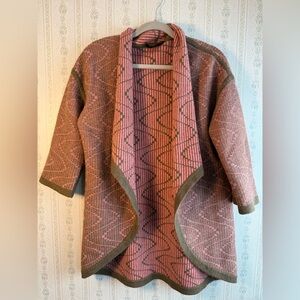 Etcetera Lambswool Knit Cardigan Sweater | Pink Brown Geometric | M